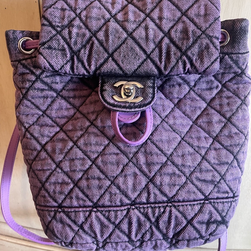 Chanel Denimpression Purple Black Washed Denim Quilted Backpack